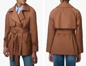 NWT Bernardo Short Belted Trench Coat Water Repellent Dark Camel Women's Size L - Picture 1 of 16