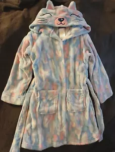 CUDDL DUDS BLUE*PINK & WHITE PLUSH ROBE WITH POCKETS-CHILD SIZE MEDIUM*7/8-NEW - Picture 1 of 2