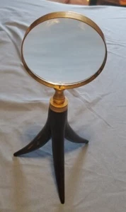 Rare Brass Magnifier Lens 3.5" Magnifying Glass 3 Leg Horn stand Hard To Find - Picture 1 of 17