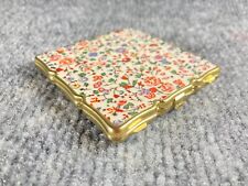 Vintage Made in Japan Gold-Tone Pill Bar Box Mirror 2.75" Floral Compact