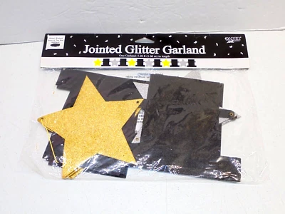 New Years Black & Gold Glitter Jointed Garland Banner Party Decoration Top Hat - Image 1 of 3