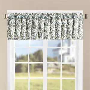 2 Pezzi Tivoli Ikat Microfibra Ruffle Tenda Valance per Finestre 52 x 18" Arredamento Casa - Foto 1 di 2