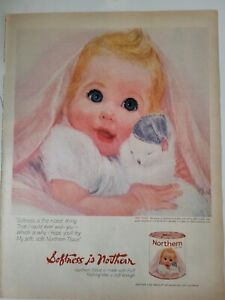 1962 Northern Bathroom bath toilet tissue paper little girl pink blanket ad