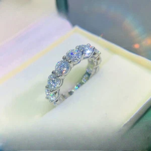 Timeless S925 Sterling Silver Round Cut Moissanite Engagement Full Eternity Ring - Picture 1 of 11