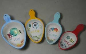 Pioneer Woman Willow Measuring Cup Set 4pc Stacking Scoops Handle Floral Ceramic - Picture 1 of 7