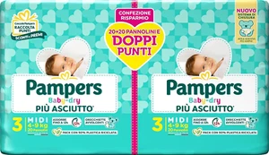PAMPERS BABY DRY TAGLIA 3 MIDI 4-9 KG DA 40 PANNOLINI PACCO DOPPIO 20 +20 - Foto 1 di 6