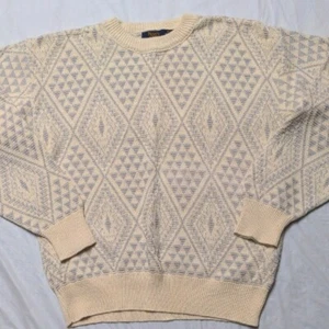 Suéter Abuelo Vintage Hecho en EE. UU. Textura Neutra Cuello Redondo Talla Grande Crema - Imagen 1 de 7
