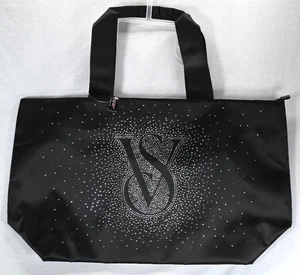 NEW Victoria’s Secret 2024 Black Sparkle Shine Bling Tote Bag w/ Zipper - Picture 1 of 6