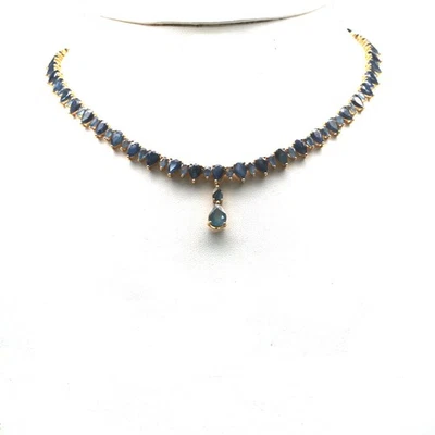 925 Sterling Silver 18K Gold Plated 7 x 9 mm. Blue Sapphire Necklace 17.0 In. - Image 1 of 4