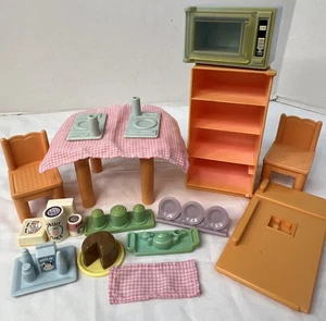 Playskool Dollhouse Kitchen Lot Table Dishes Food Microwave -Broken Fridge/Chair - Picture 1 of 24