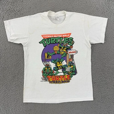 Vintage Teenage Mutant Ninja Turtles Shirt Boys Large White 80s Cartoon TMNT - Image 1 of 4