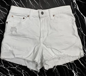Levis 501 Shorts Women 27 White Cut Off High Rise Distressed Denim - Picture 1 of 8