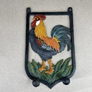 Vintage handbemalt Gusseisen Hahn Huhn Wandbehang Jacke Schlüsselhalter - Bild 1 von 8
