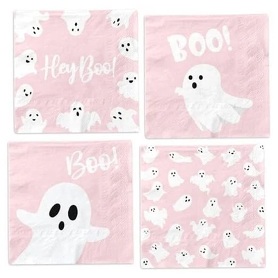 Салфетки-призраки для Хэллоуина, 48 шт. декор для Хэллоуина бумажные салфетки-призраки милые розовые - Изображение 1 из 4