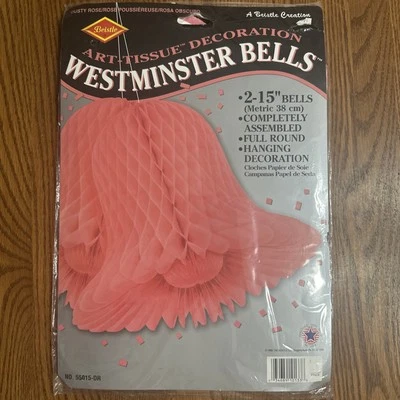 Campanas de boda Beistle Westminster 1998 de colección 2 - 15" decoración panal rosa EE. UU. Foto 1 de 4