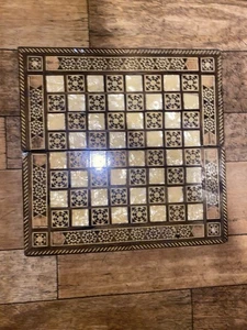Vintage Inlaid Mother of Pearl Wooden Folding Chess Board Backgammon Games TLC - Picture 1 of 24