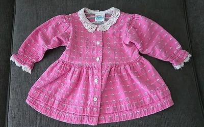 Vintage Baby Girl OshKosh Button Down Pink Dress Lace Detail  SIZE  12  MONTHS - Image 1 of 4