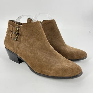 Sam Edelman Petal Brown Suede Leather Boots Booties Block Heel Size 10 Side Zip - Picture 1 of 9