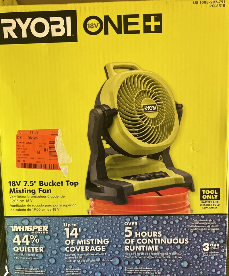 Bucket Top Fan Misting Whisper Personal Green18V Cordless 7-1/2 in. Tool Only - Image 1 of 1