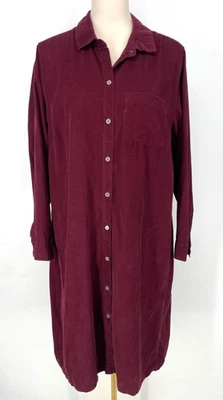 J Jill women's size 1X Burgundy Corduroy Button Down Shirt Dress Tunic Collared - Image 1 of 4