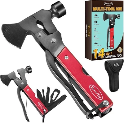 RoverTac 14-in-1 Multitool Camping Axe Hatchet – Essential Gear Red  - Image 1 of 4