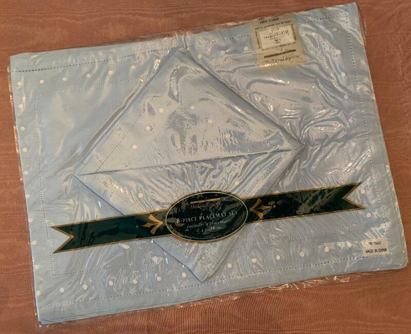 Vintage Sam Hedaya 8pc Embroidered Set 4 Placemats 4 Napkins Pale Blue NEW - Image 1 of 1