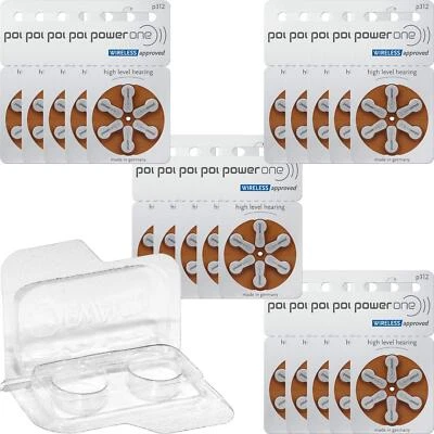 120 Varta Power One Hörgerätebatterien PR41 Braun 312 + Transportbox f. 2 Zellen