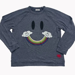 New Women Lauren Moshi Sweatshirt Long Sleeve Top Pullover Smiley Face Rainbow - Picture 1 of 8