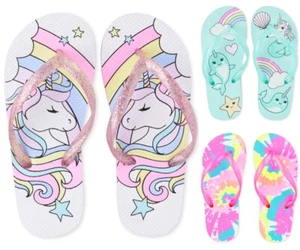 NWT The Childrens Place Unicorn Tie Dye Narwhal Girls Flip Flops Sandals Shoes - Picture 1 of 7