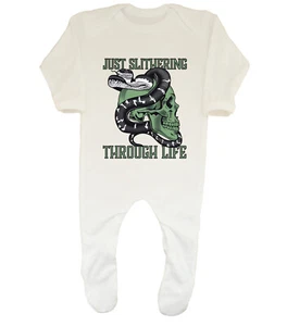 Funny Python Snake Baby Grow Sleepsuit Just Slithering through Life Boys Girls - Picture 1 of 2