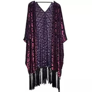 ASTR Burn Out Crushed Velvet Fringe Shawl Wrap Kimono Pink Black Boho Western S - Picture 1 of 7