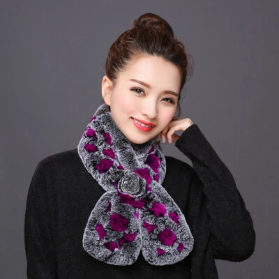 Mujeres Real Rex Bufanda de Piel de Conejo Invierno Cálido Pañuelo Hecho a Mano Esponjoso Suave Foto 1 de 4