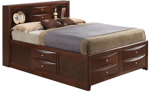 Stylish Queen Storage Bed In Cherry Finish - Picture 1 of 5