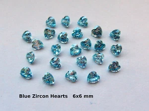 Blue Zircon Natural Stones / Heart Shaped/Faceted /6x6 mm - Picture 1 of 5