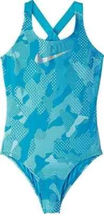 Nike Kids Optic Camo Cross-back One-Piece Light Blue Girl’s Size S L112514 - Picture 1 of 2