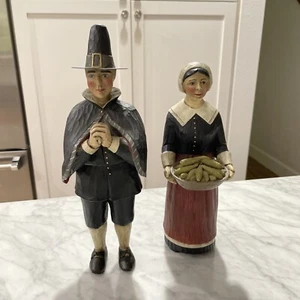 Leo R. Smith III Folk Art Man & Woman Pilgrims Set Thanksgiving - Picture 1 of 18