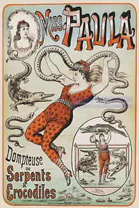 Miss Paula Serpents & Crocodiles Circus Sideshow Poster, Vintage Wall Art Poster - Picture 1 of 13