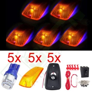 5 12V 5050 LED Cab Roof Marker Light Lamp Amber Lens Car Wiring Switch Base Kit - Picture 1 of 12