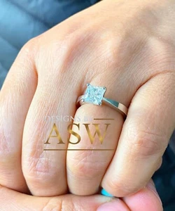 ANILLO DE COMPROMISO SOLITARIO DIAMANTE PRINCESA ORO BLANCO 14K CERTIFICADO IGI 1,20ct F VS2 - Imagen 1 de 9