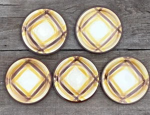 5-Vernonware Kilns ORGANDIE MCM Calif BREAD & BUTTER Plates Yellow Brn Plaid 6" - Picture 1 of 11