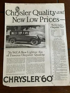 Aug. 1926 Vintage print ad Car Chrysler "60" Automobile Advertisement - Picture 1 of 4
