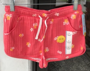 Cat & Jack sz L 10/12 Ribbed Pull On Shorts Bright Coral Floral New F - Picture 1 of 4