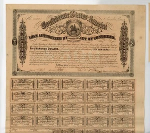 1864 $500. Confederate Bond. B-309. - Picture 1 of 2