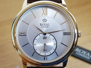 Mens Classic Brown Leather Royal London Gold Gents Suit Watch NEW IN BOX - Picture 1 of 9