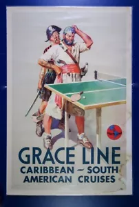 Scarce Travel Poster - Grace Line Caribbean South American Cruises circa 1940 - Picture 1 of 4