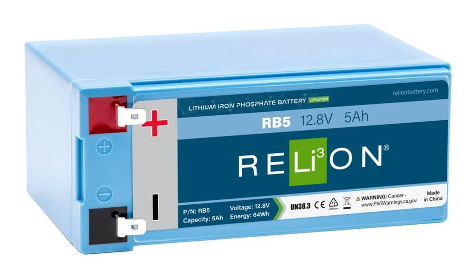 RELiON RB5 Sealed 5Ah 12.8V LiFePO4 Lithium Iron Phosphate Deep Cycle Battery - Image 1 of 1