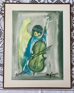 De Grazia - Angel Music ~ 12" x 15" Wall Hanging/ Wood Frame, Autographed 1975 - Picture 1 of 5
