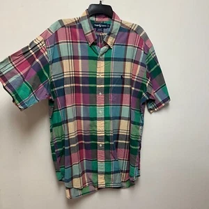 Polo Ralph Lauren Para Hombres XLarge Blake Madras Rosa Cuadros Abotonados Verde Grito - Imagen 1 de 5