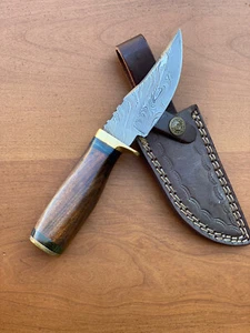 8”Custom made Handmade Damascus Steel W/ Leather sheath ZH 31/hunting Knife 12 M - Picture 1 of 6