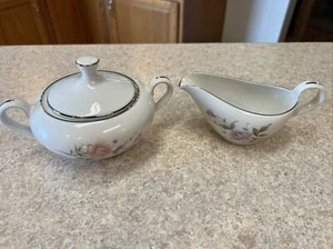Castlecourt Fine China of Japan Rose Bouquet Porcelain Creamer & Sugar Bowl EUC - Picture 1 of 3